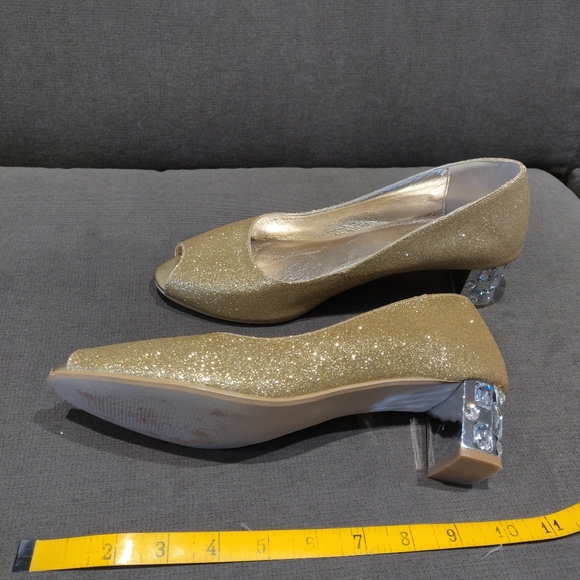 Gold Sparkling Open Toe Embellished Heels - Picture 6 of 7